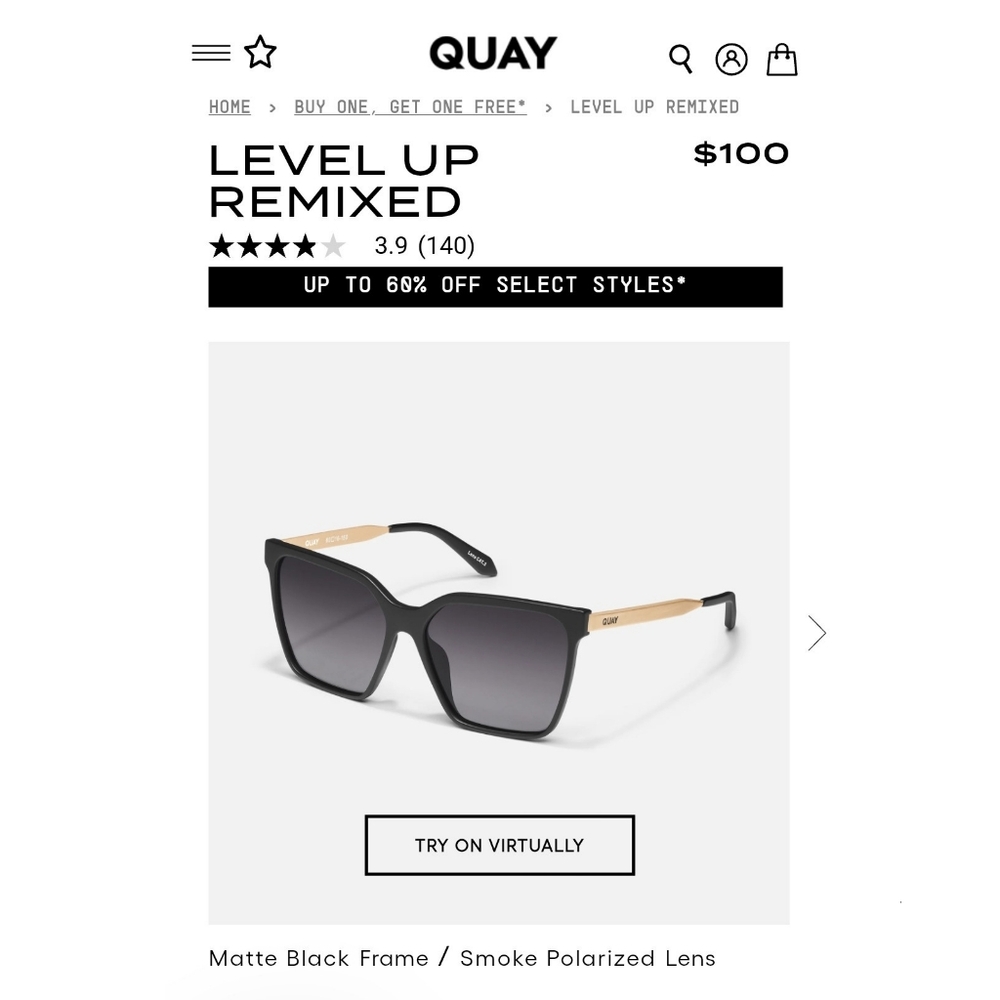 QUAY AUSTRALIA 🖤 Level Up Remixed- Matte Black/Smoke Polarized - Picture 2 of 10
